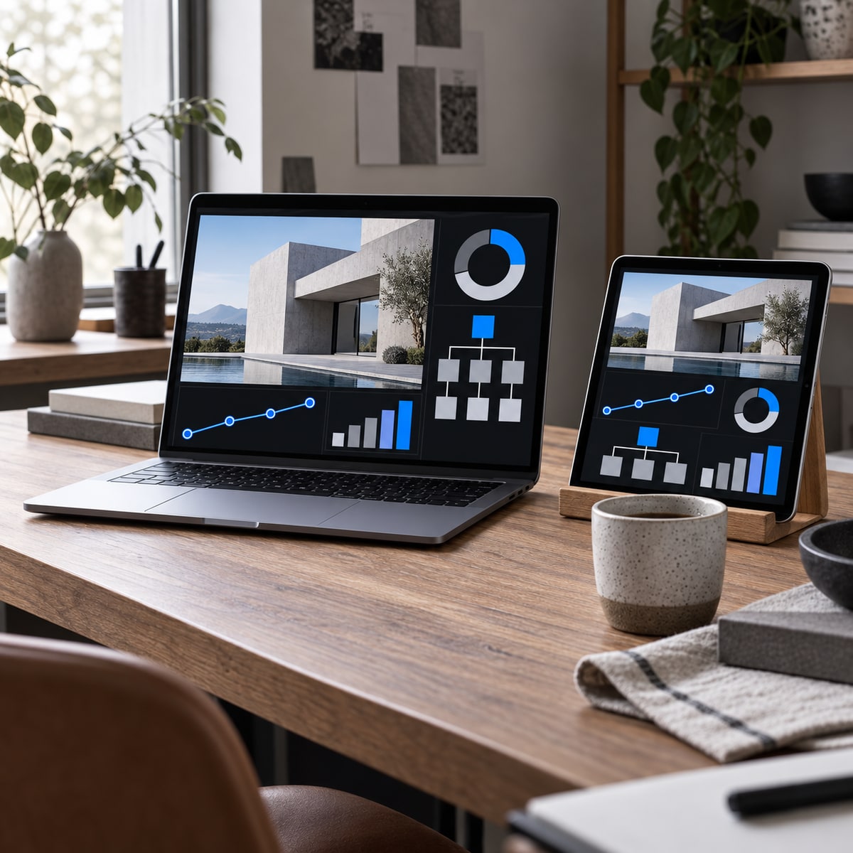 portátil y tableta con analítica seo técnica adaptable y arquitectura de rastreo